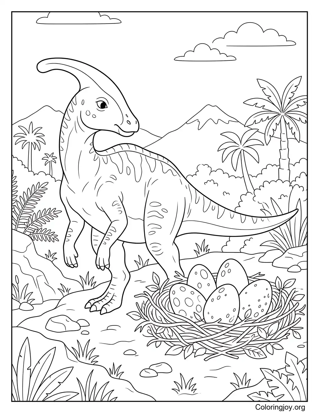 Parasaurolophus with Dinosaur Eggs