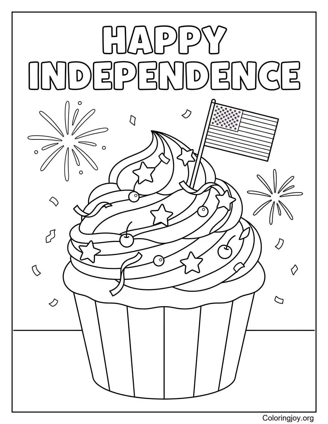 Patriotic Cupcake 4th of July Coloring Page