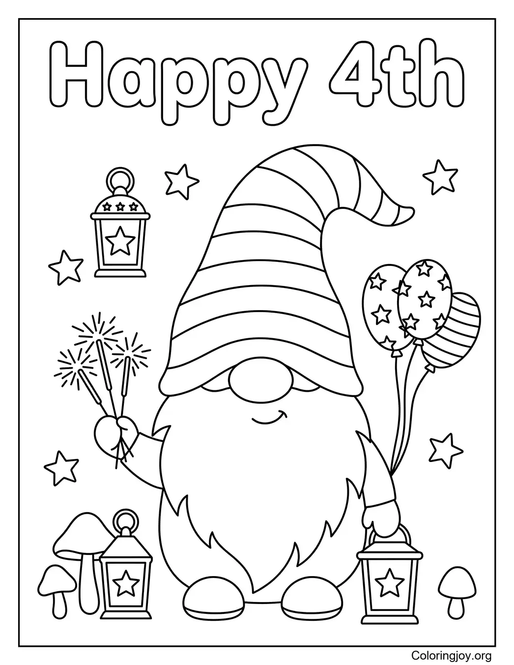 Patriotic Gnome 4th of July Coloring Page