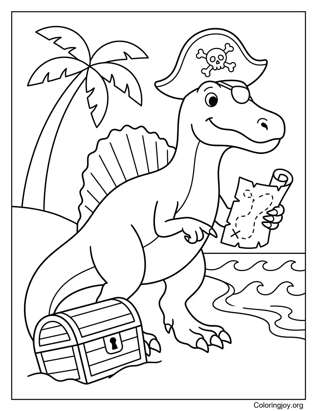 Pirate Spinosaurus Treasure Hunt Coloring Page