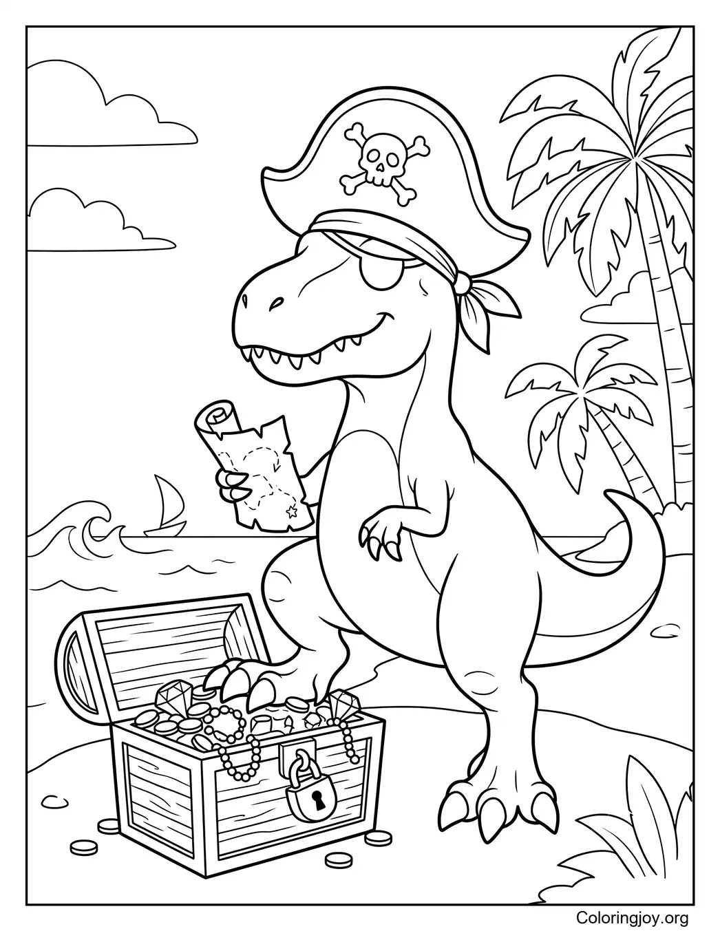 Pirate-themed Allosaurus with treasure chest
