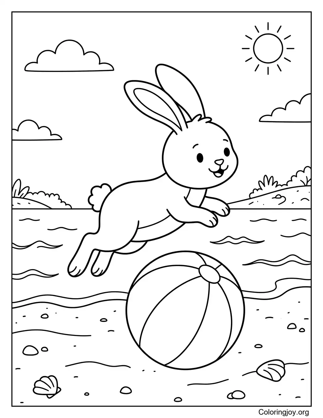 Konijn dat over de strandbal springt