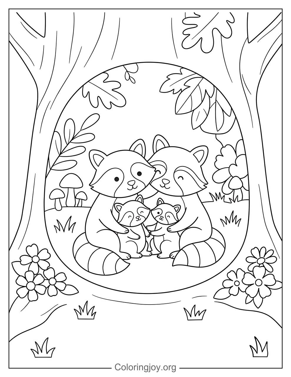 Raccoon Family Coloring Page