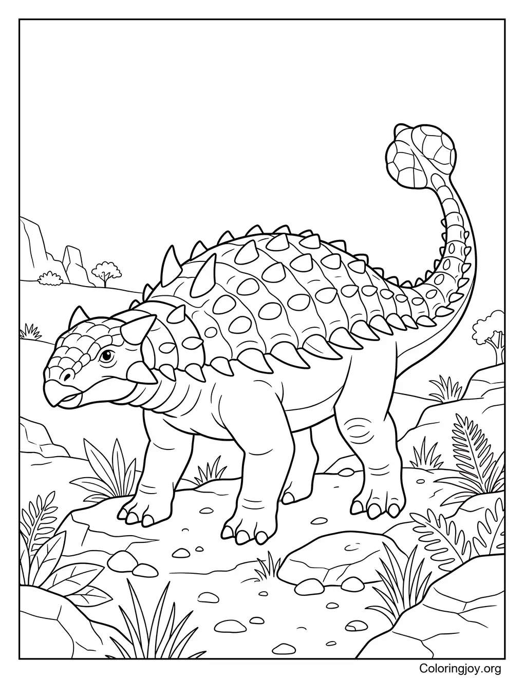 Realistic Dinosaur Ankylosaurus Coloring Page