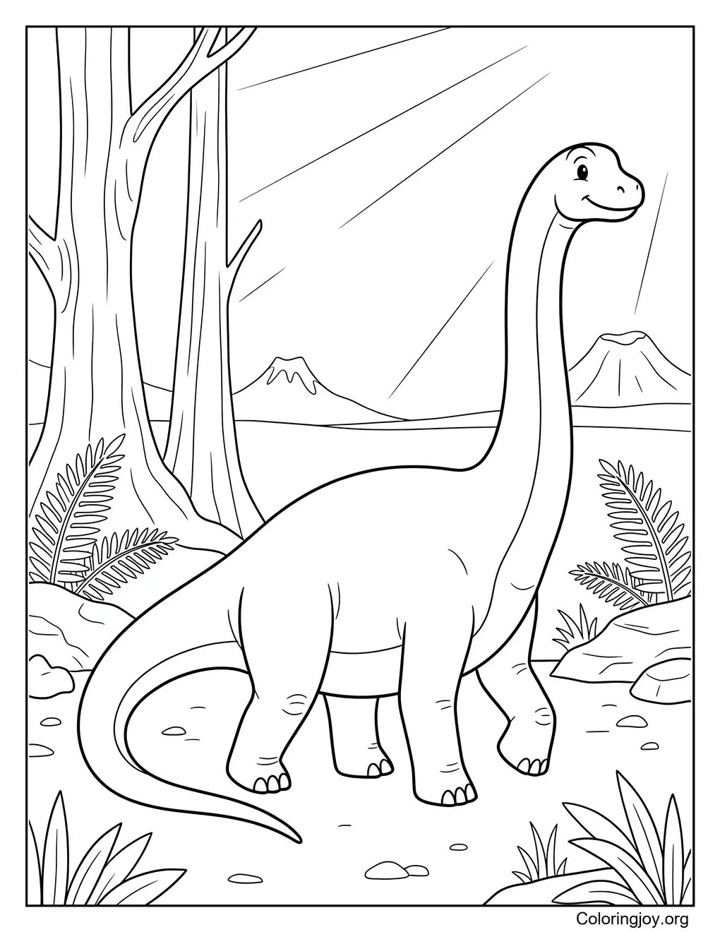Realistic Diplodocus walking through prehistoric forest