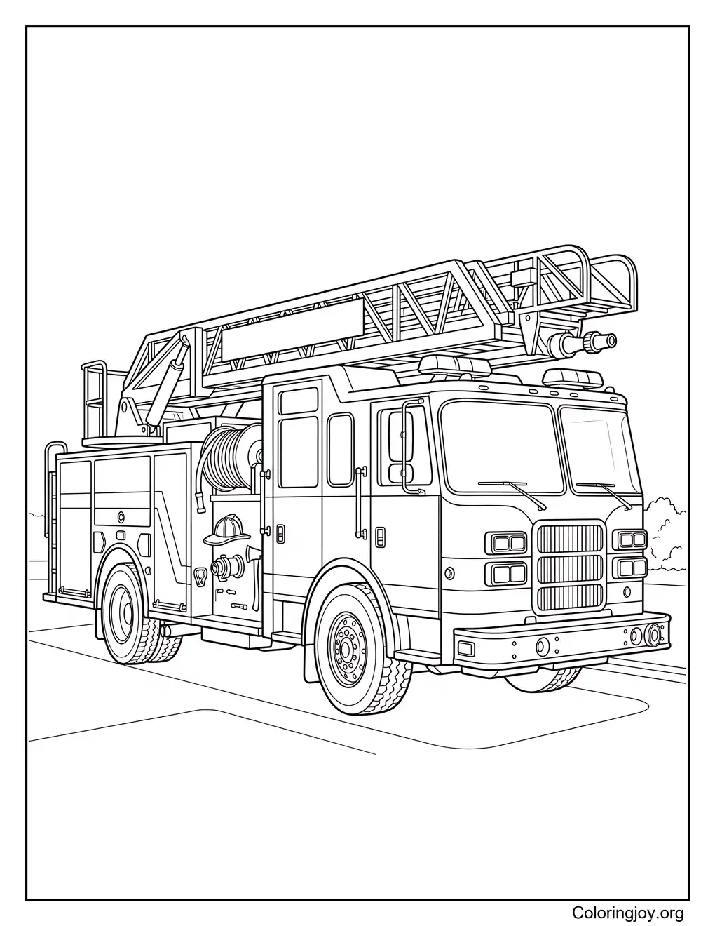 Realistic Fire Truck Coloring Page Printable PDF