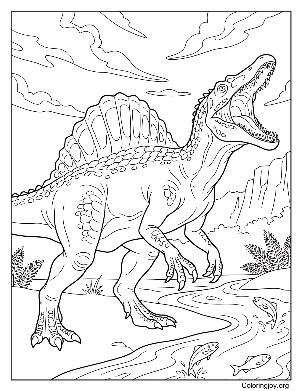 River Roaring Spinosaurus Coloring Page