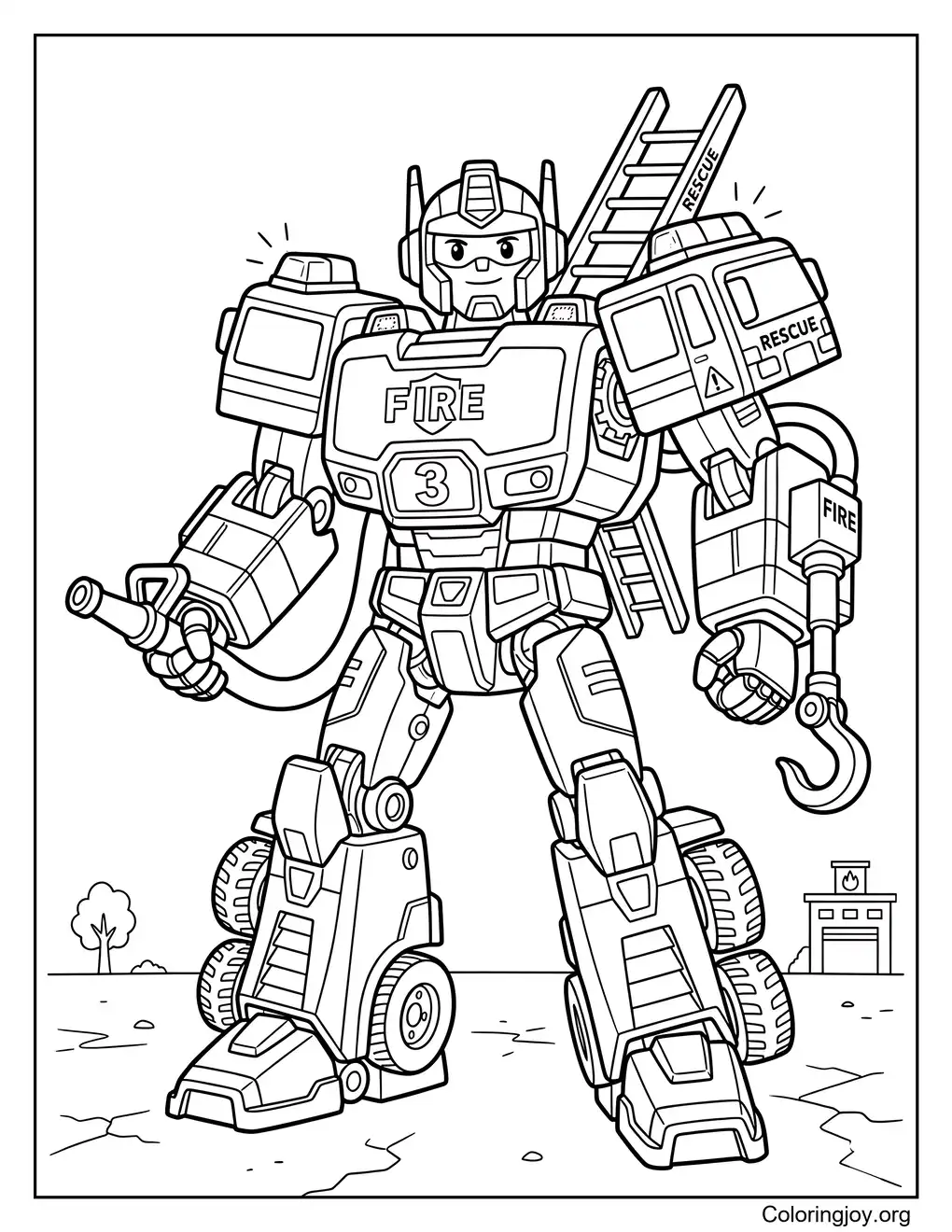 Robot Fire Truck Transformer Coloring Page