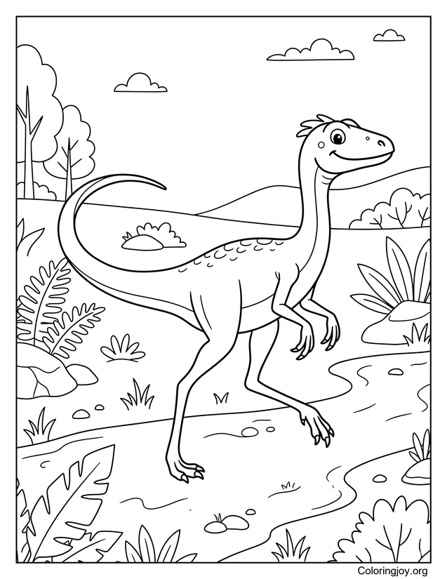 Coloriage Compsognathus Walk souriant