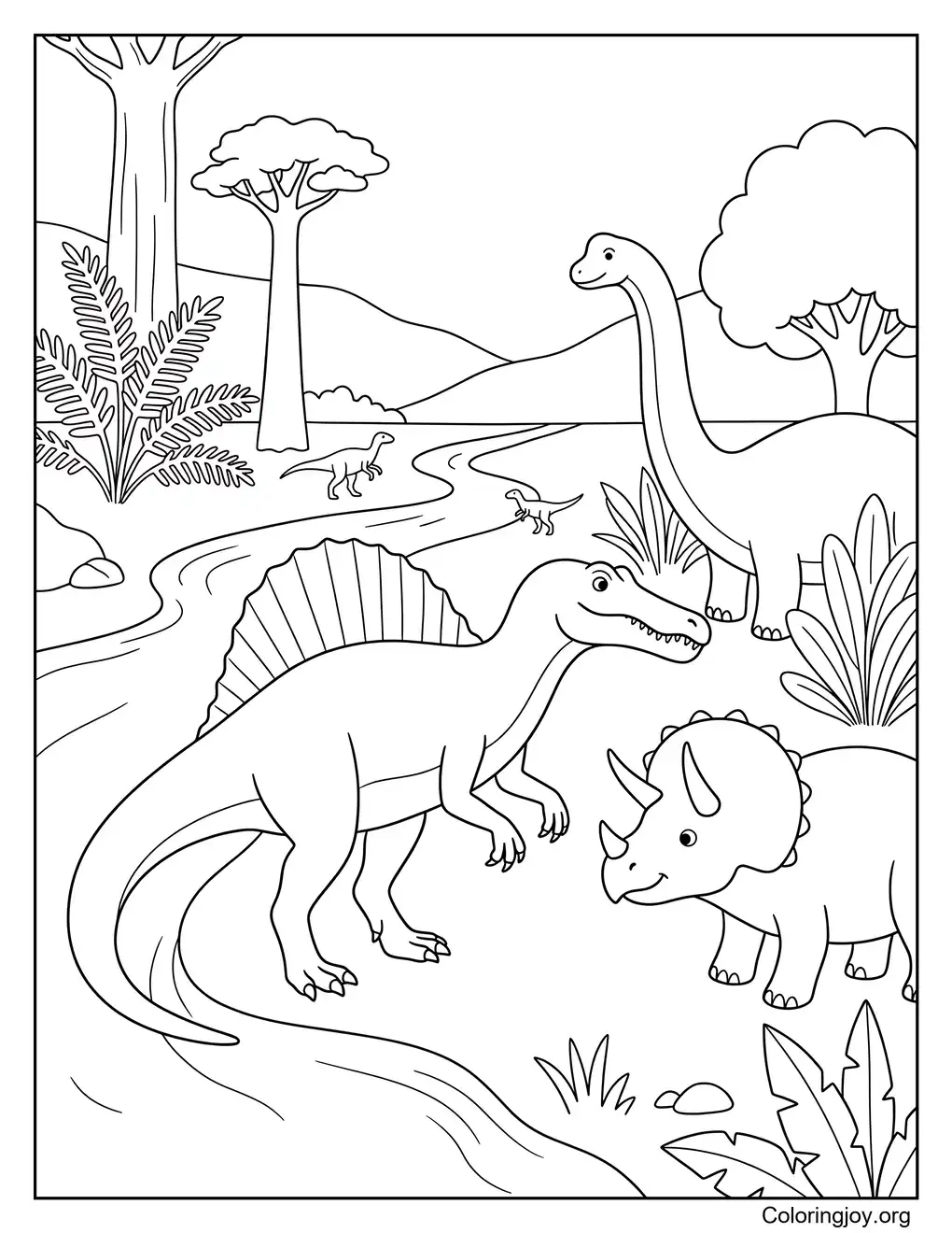 Ausmalbilder Dinosaurierfreunde und Spinosaurus
