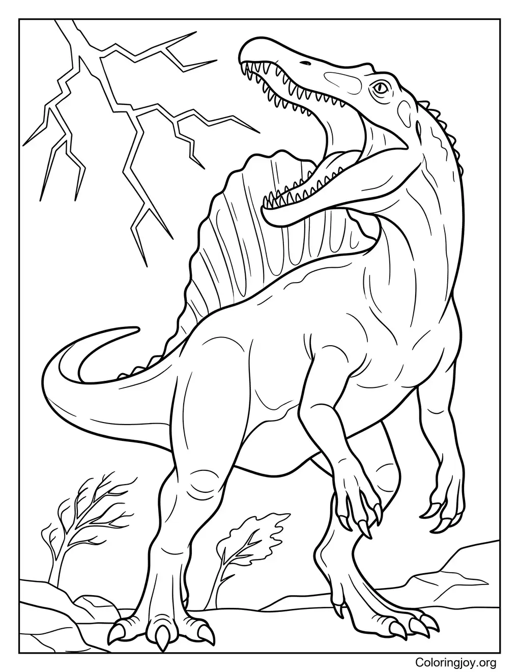Ausmalbild: Blitzsturm brüllender Spinosaurus