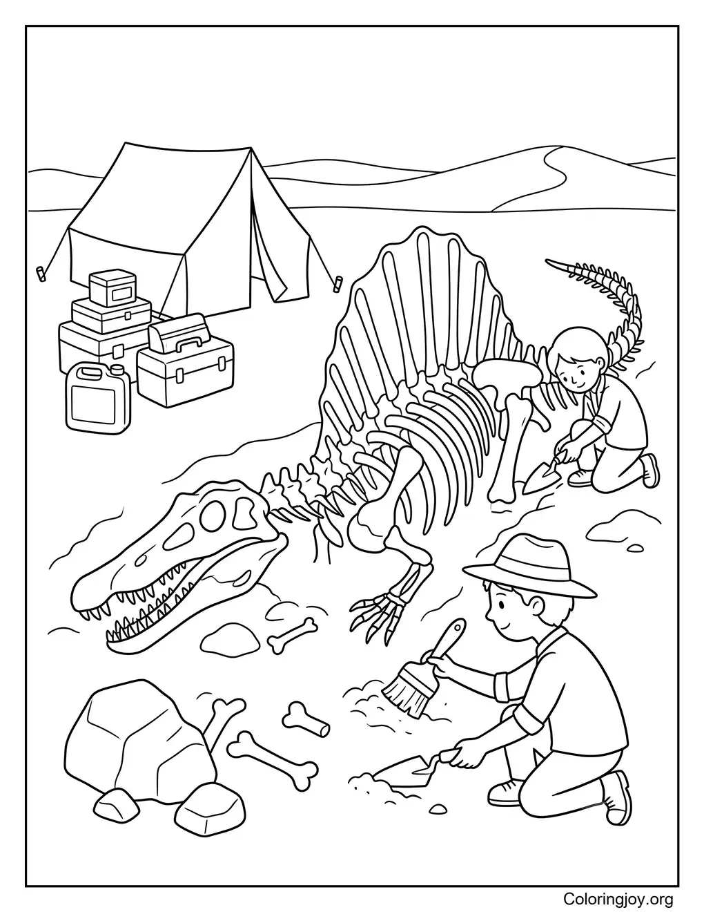 Prähistorische Fossilienentdeckung Spinosaurus Malvorlage