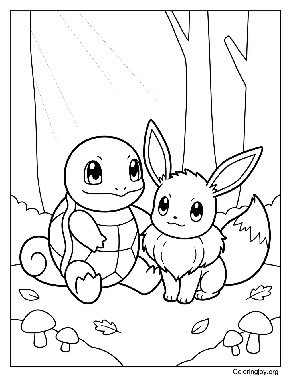 Squirtle and Eevee duo inspired coloring picture