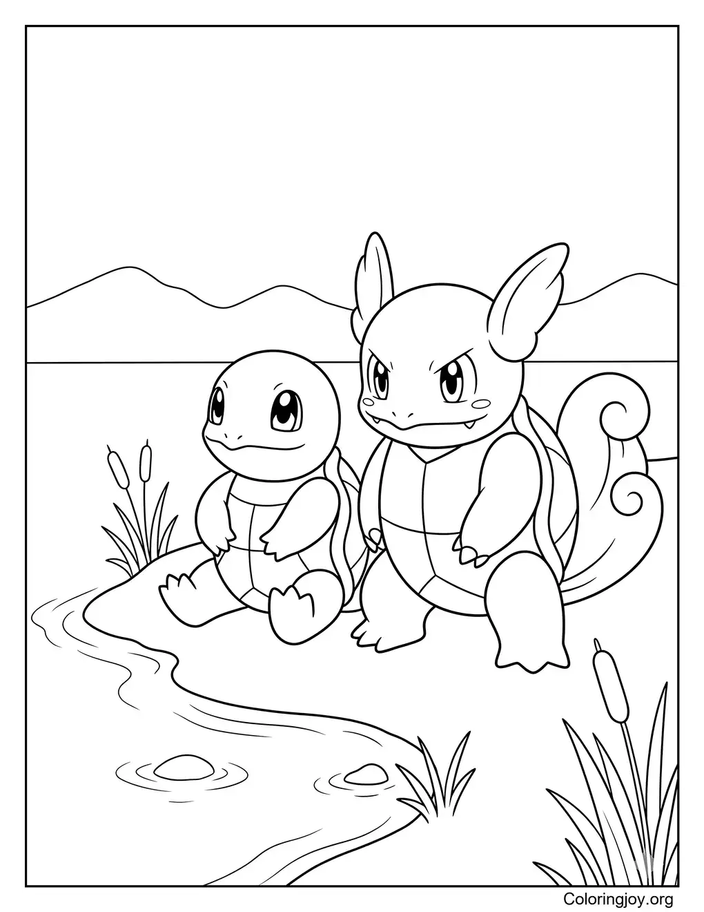 Squirtle and Wartortle duo evolution coloring page printable