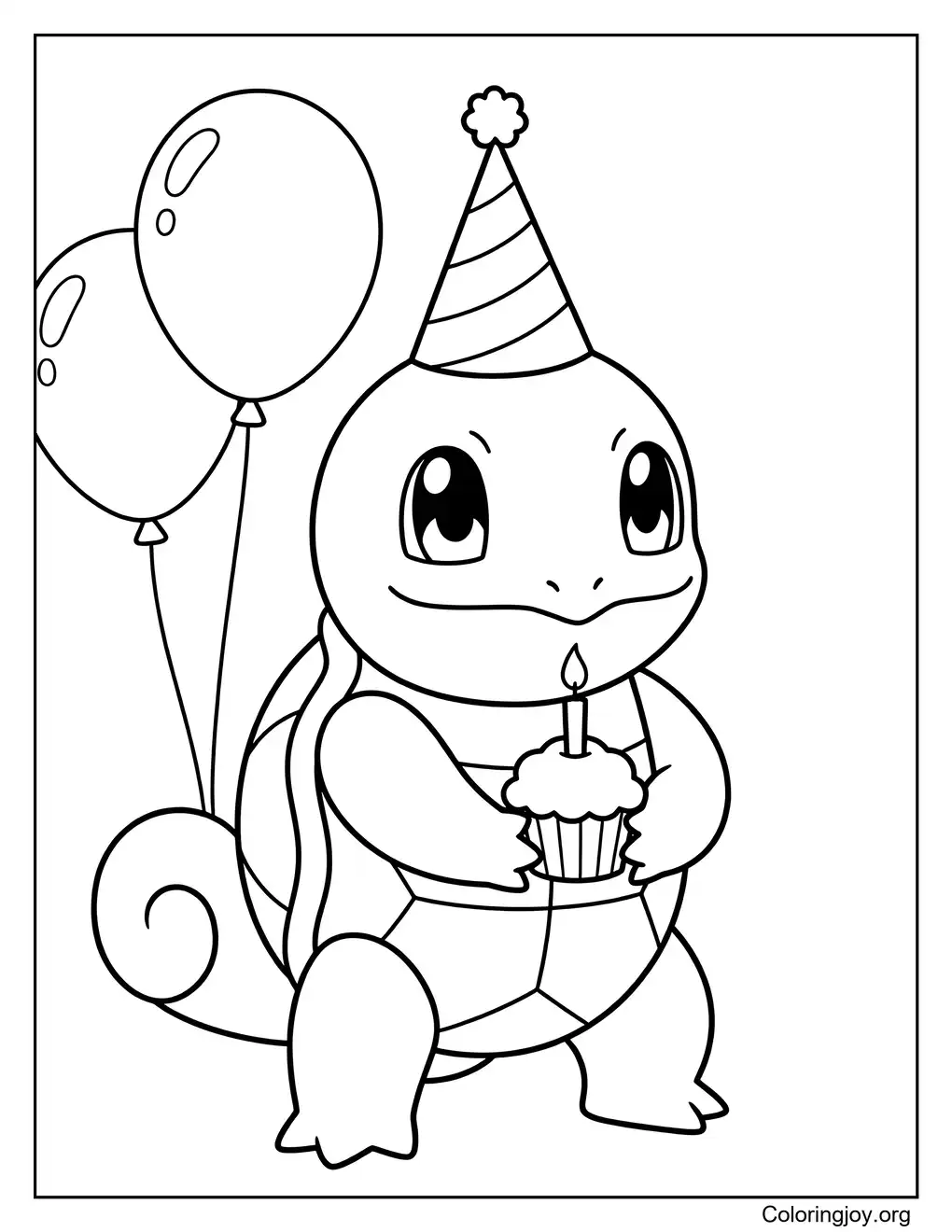 Birthday party themed Squirtle coloring page printable
