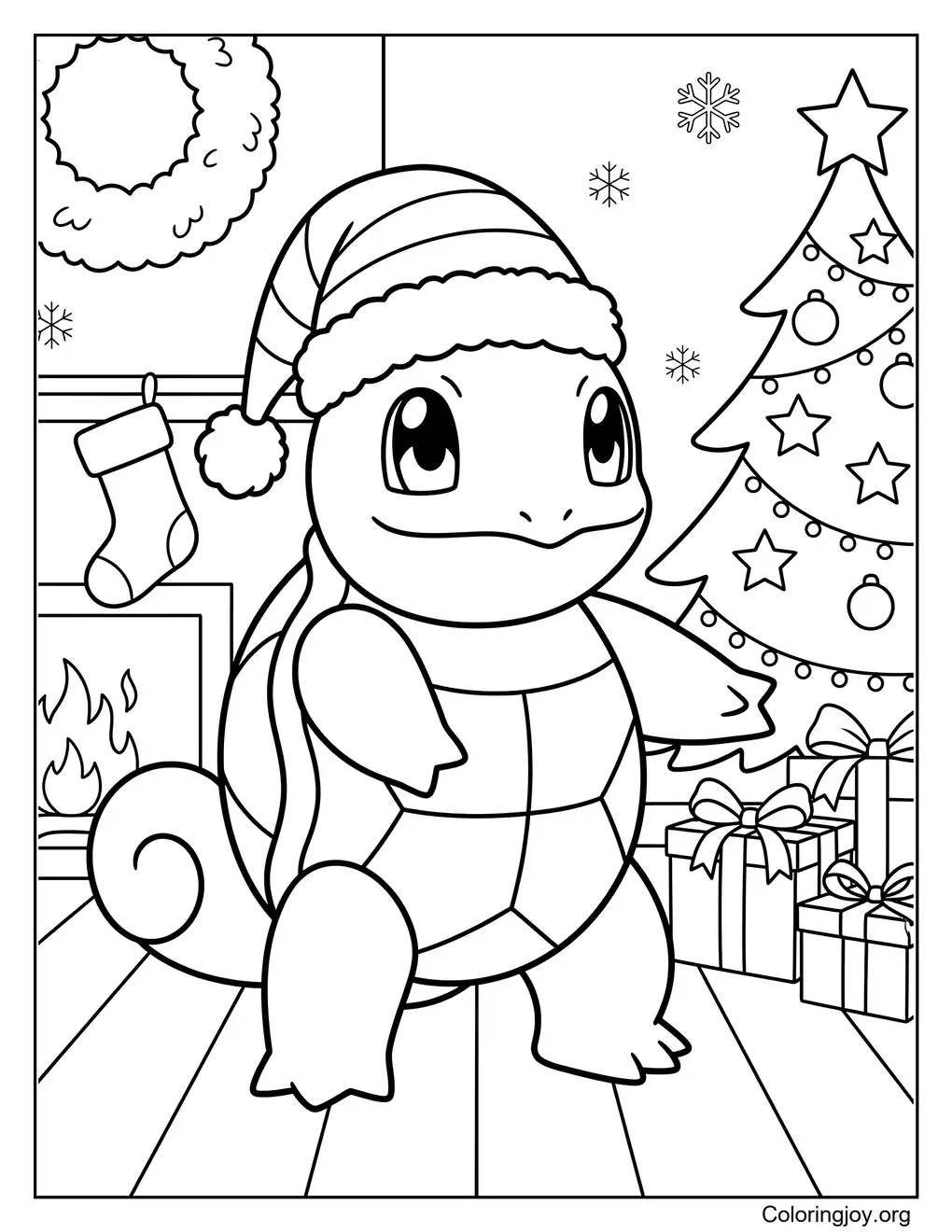Holiday Christmas Squirtle themed coloring sheet