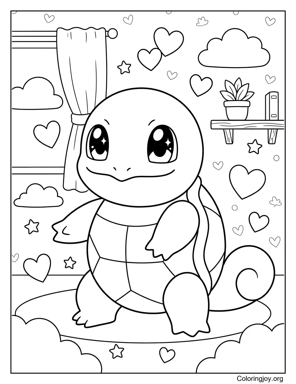 Kawaii style Squirtle cute coloring picture sheet