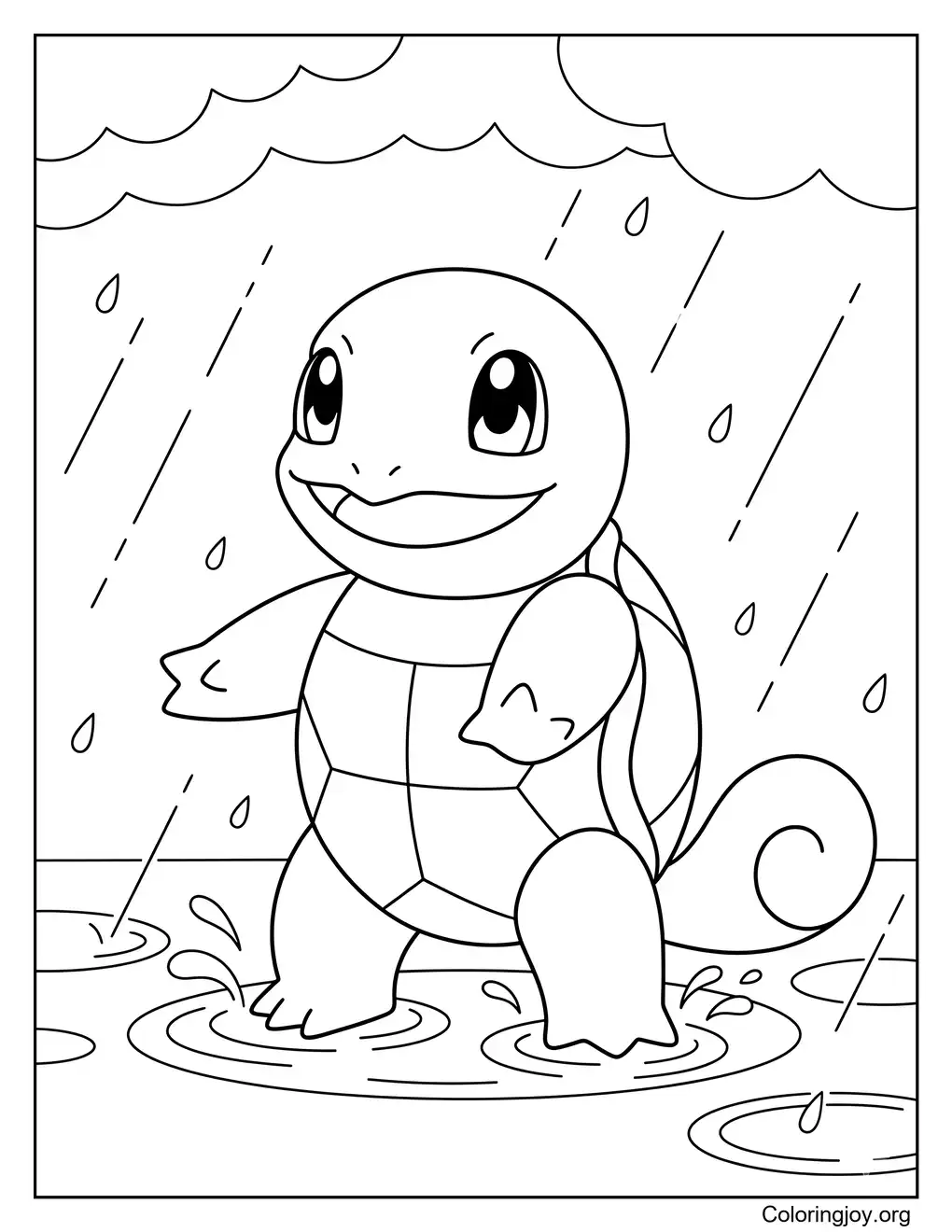 Rain splash themed Squirtle coloring sheet