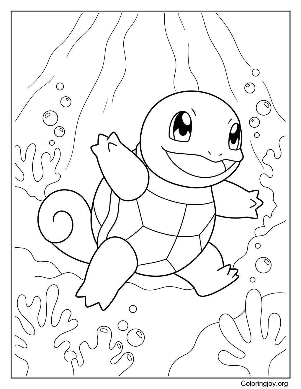 Swimming themed Squirtle underwater coloring picture