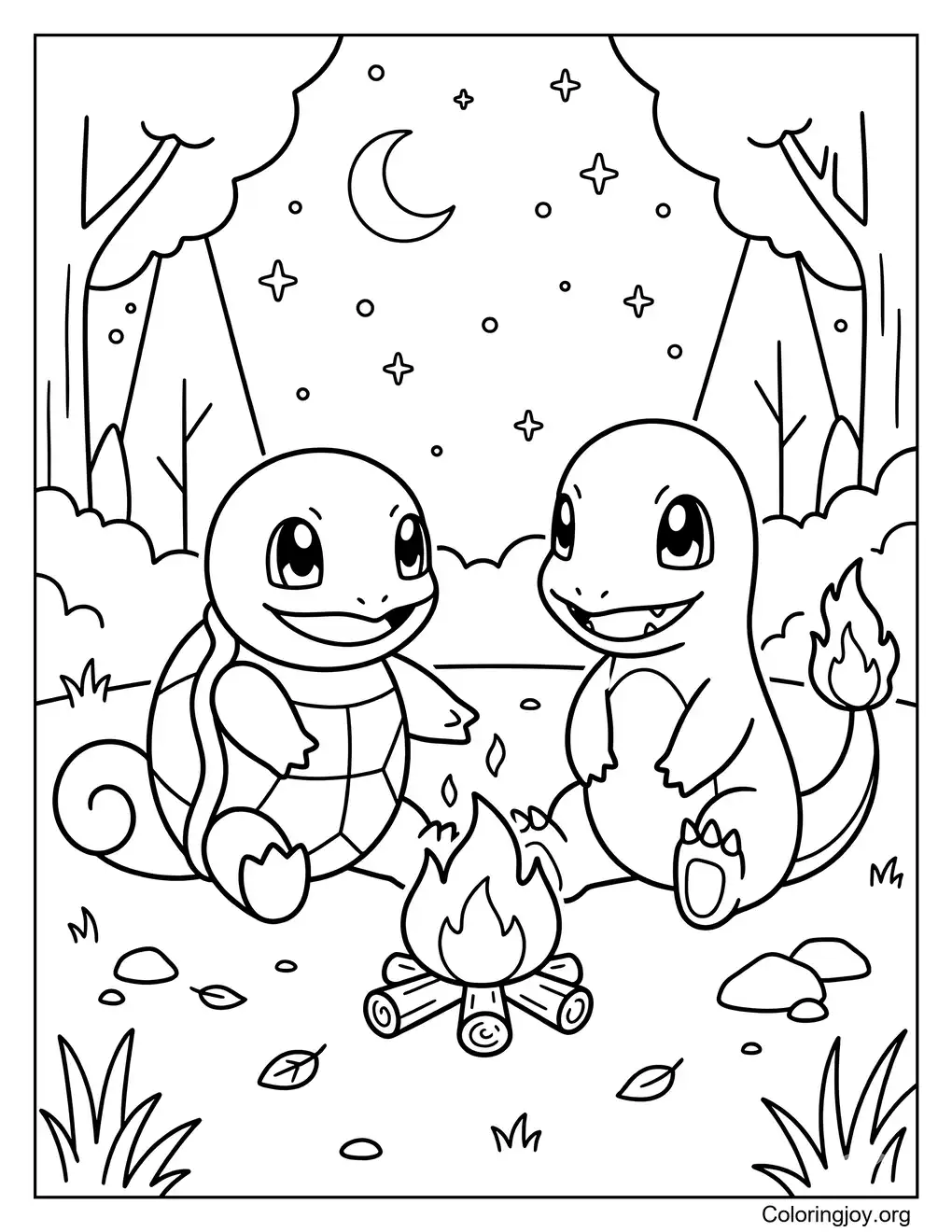 Charmander friendship Squirtle picture to color