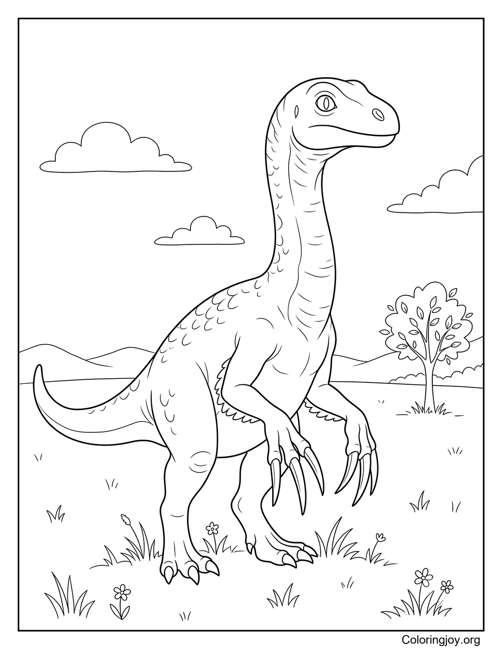 Scène de paysage de prairie Therizinosaurus