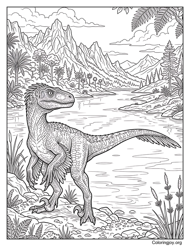 Utahraptor neben einem prähistorischen See