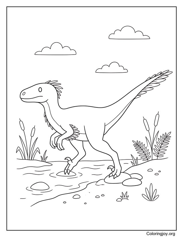 Utahraptor überquert einen flachen Bach