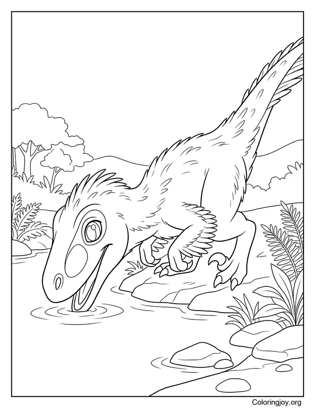 Utahraptor trinkt aus einem Fluss