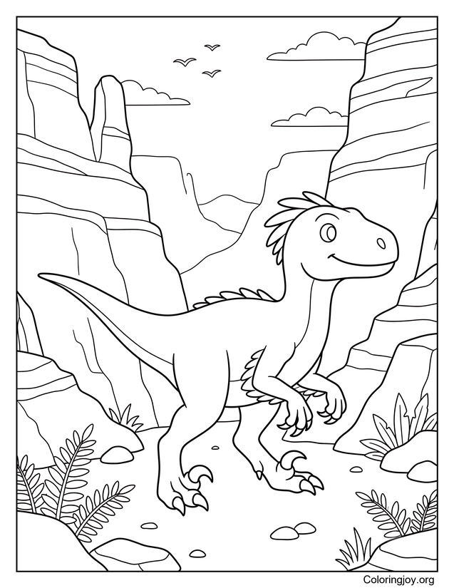 Utahraptor erkundet einen prähistorischen Canyon