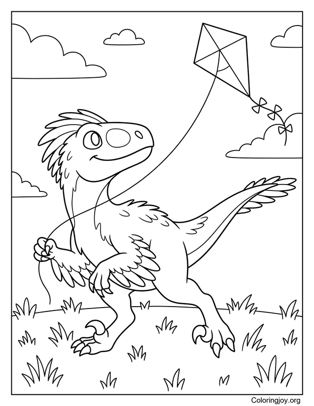 Utahraptor, der einen Drachen steigen lässt