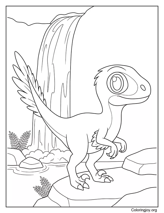 Utahraptor in der Nähe eines Wasserfalls