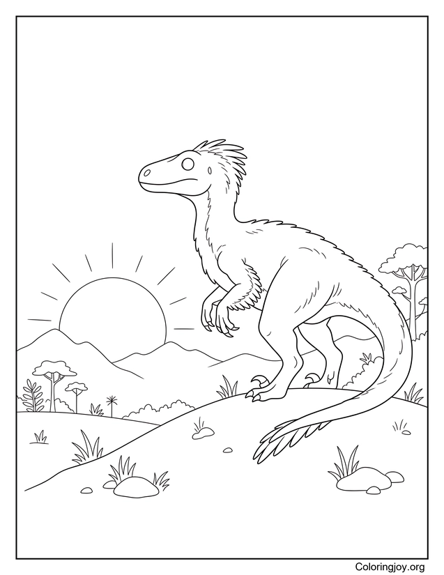 Utahraptor beobachtet den Sonnenaufgang