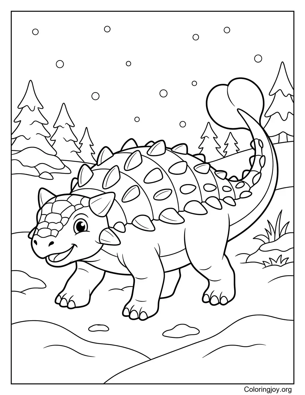 Winter Ankylosaurus Coloring Sheet