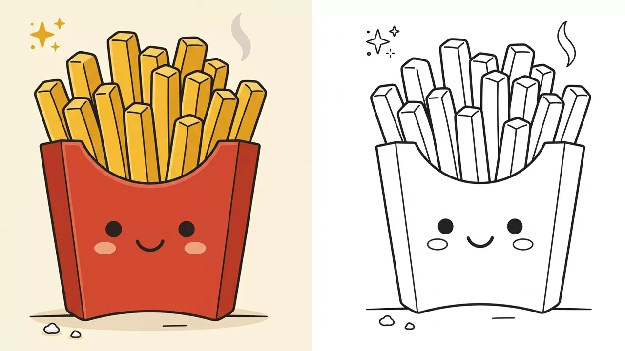 Free French fries Coloring Pages for Kids and Adults