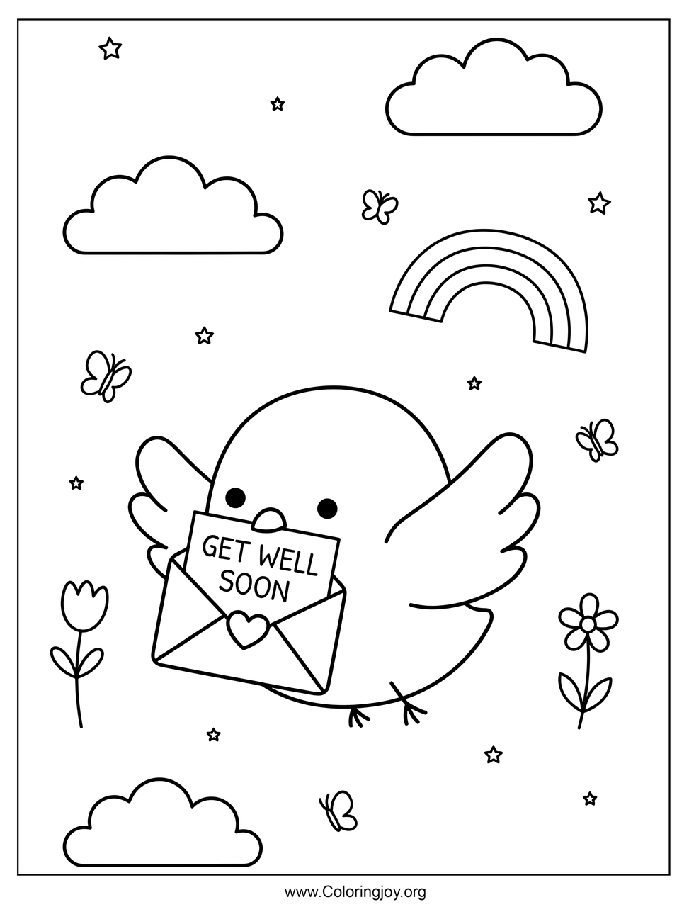 Bird Delivering a Get Well Soon Letter