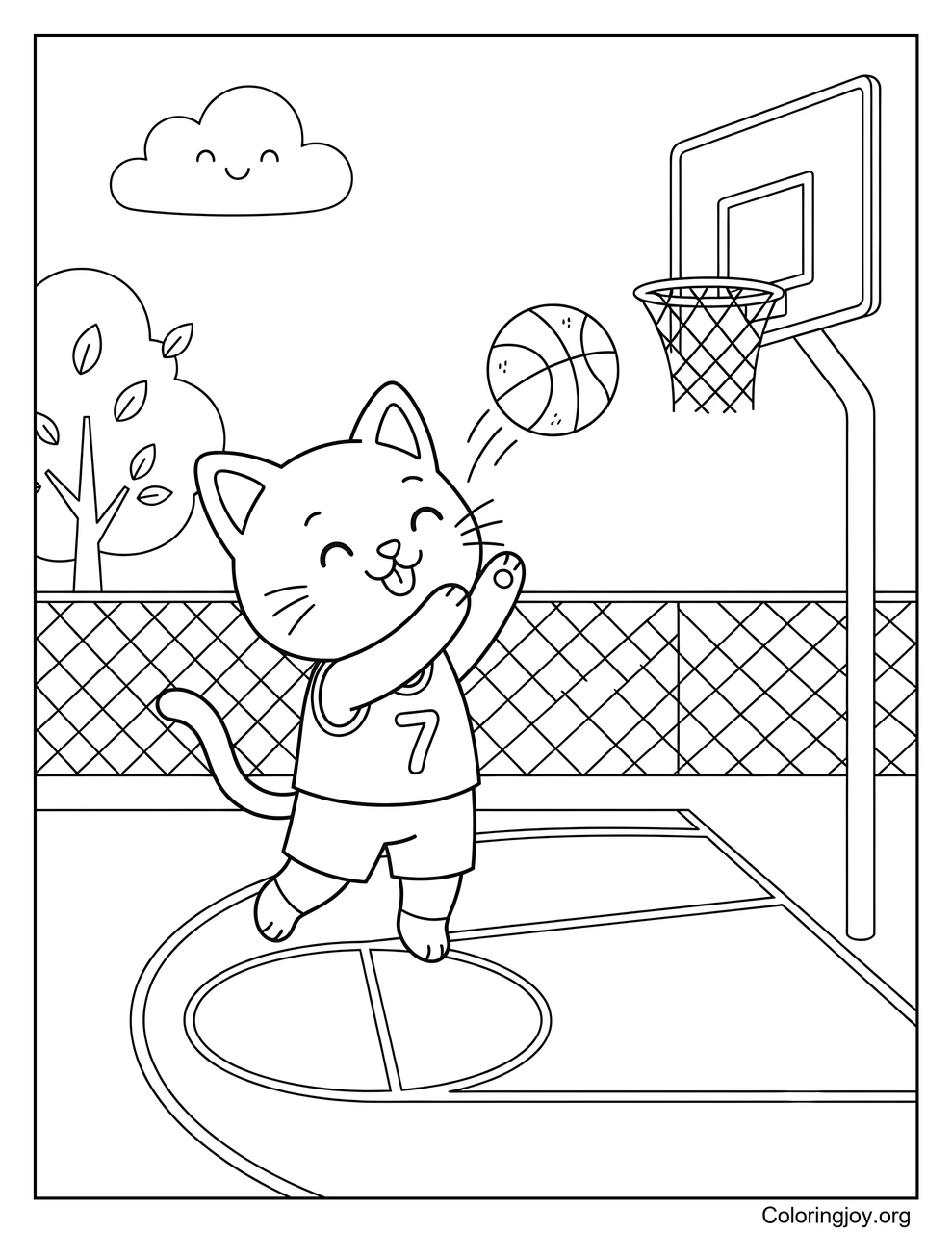 Cat Playing Basketball Outline