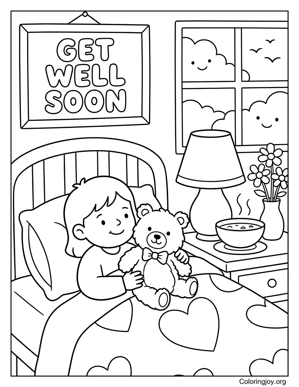 Child Resting in Bed with Teddy Bear