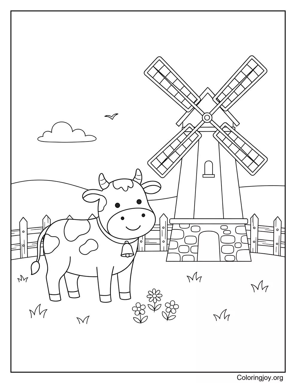 Cow by a Windmill