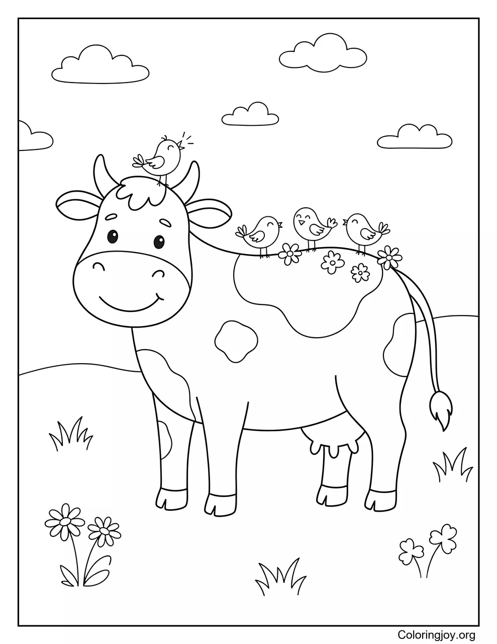 Cow with Birds