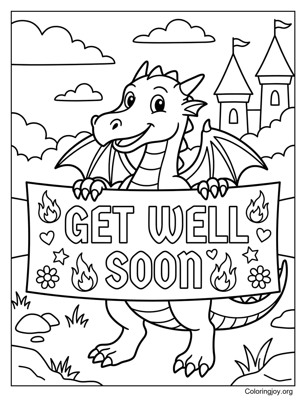 Dragon Holding a Get Well Soon Banner