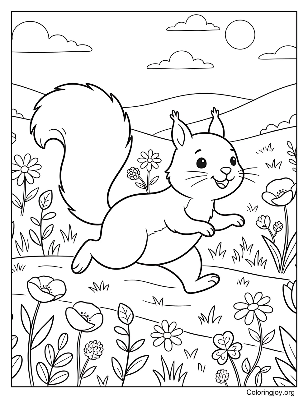 Ardilla jugando en flores silvestres