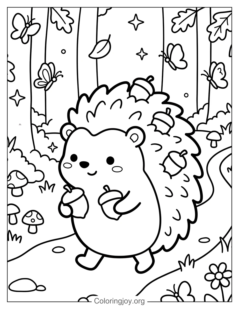 Dibujo de Erizo con Bellotas para colorear