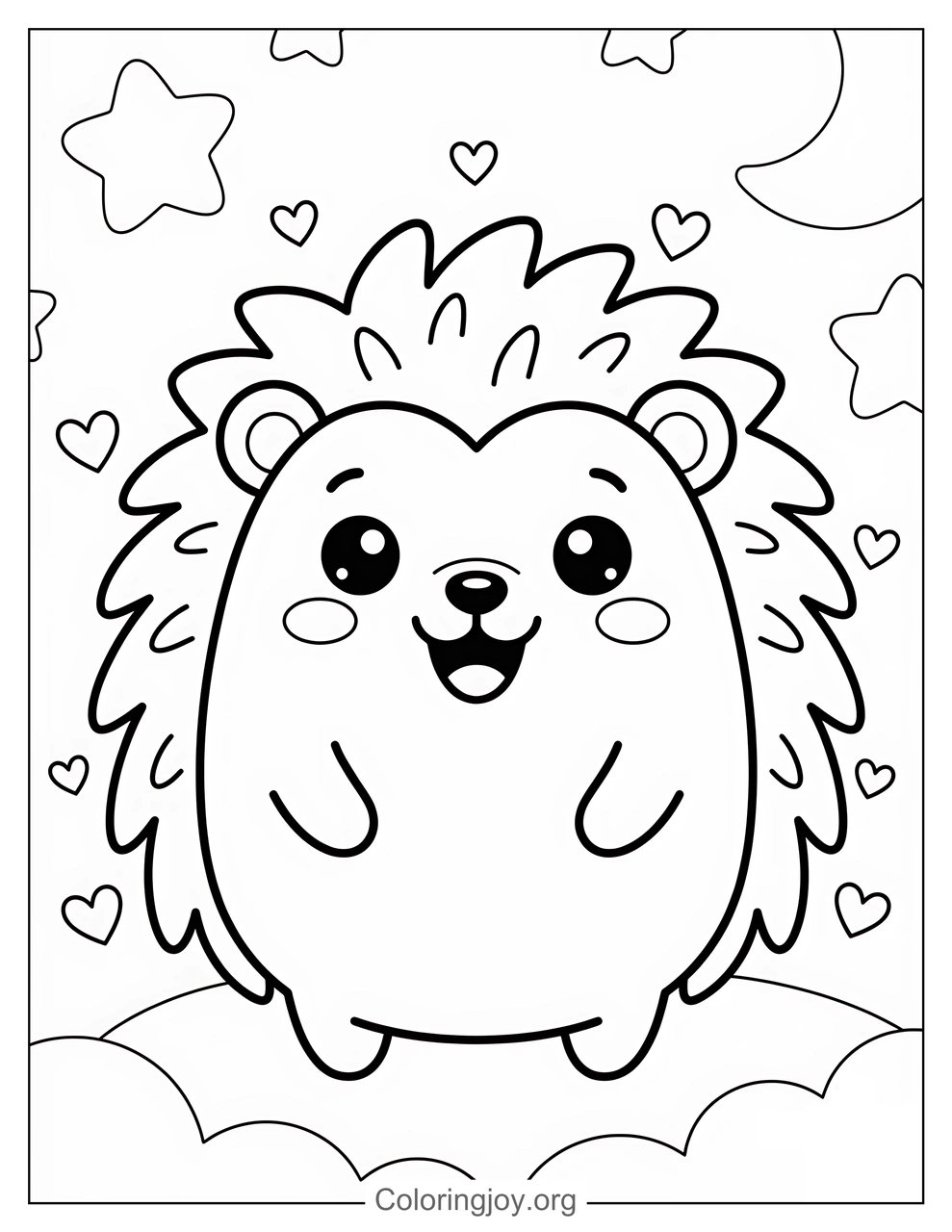 Página Para Colorear De Erizo Kawaii