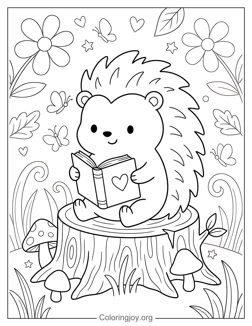 Dibujo de Erizo leyendo un libro para colorear
