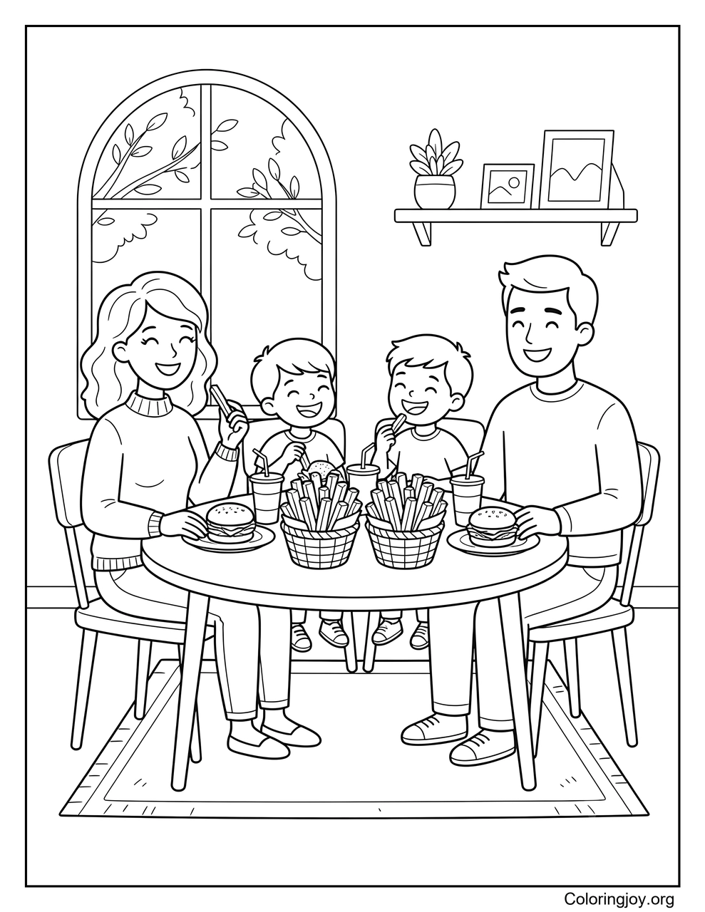 Familia comiendo papas fritas