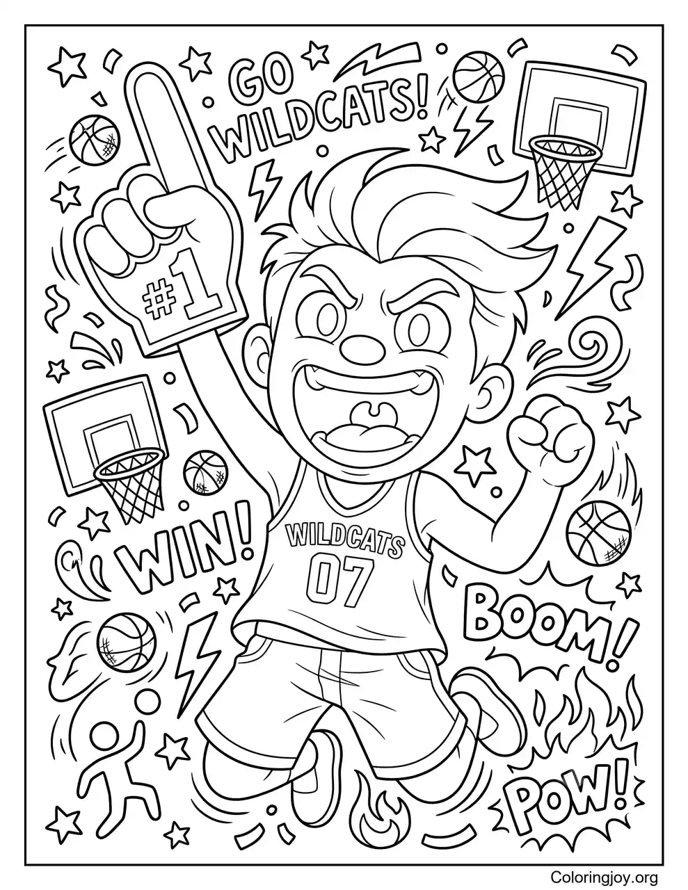 Página para colorear de aficionado al baloncesto