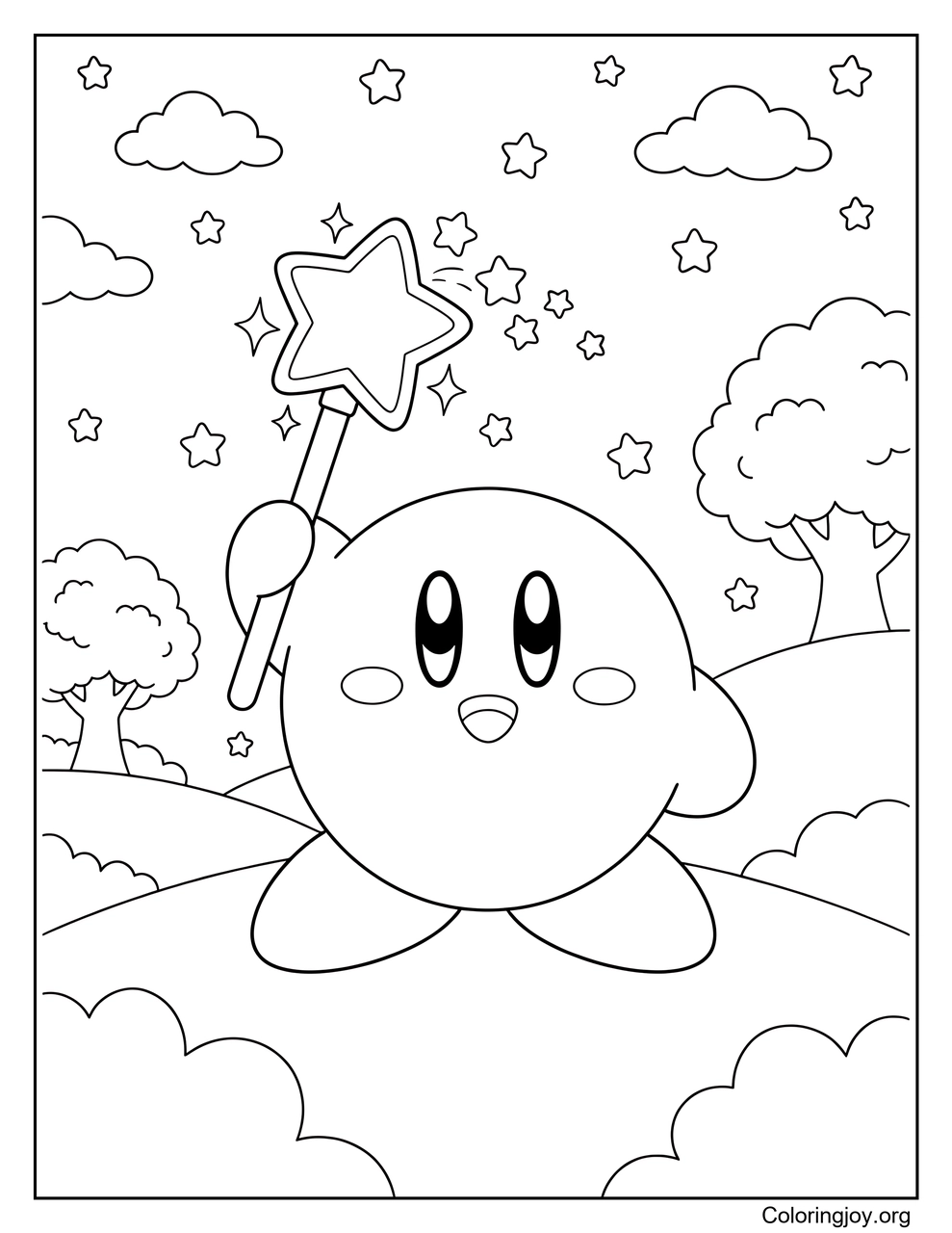 Kirby sosteniendo la vara estelar