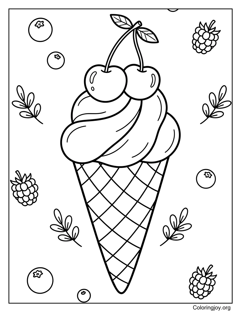 Un cono cubierto de cerezas
