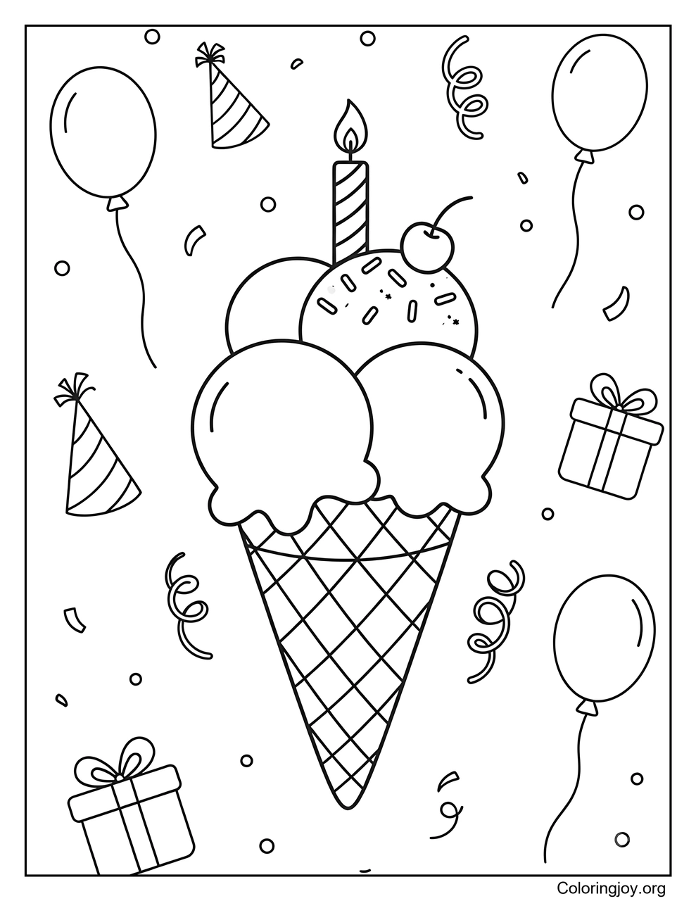 Un cono de helado de cumpleaños
