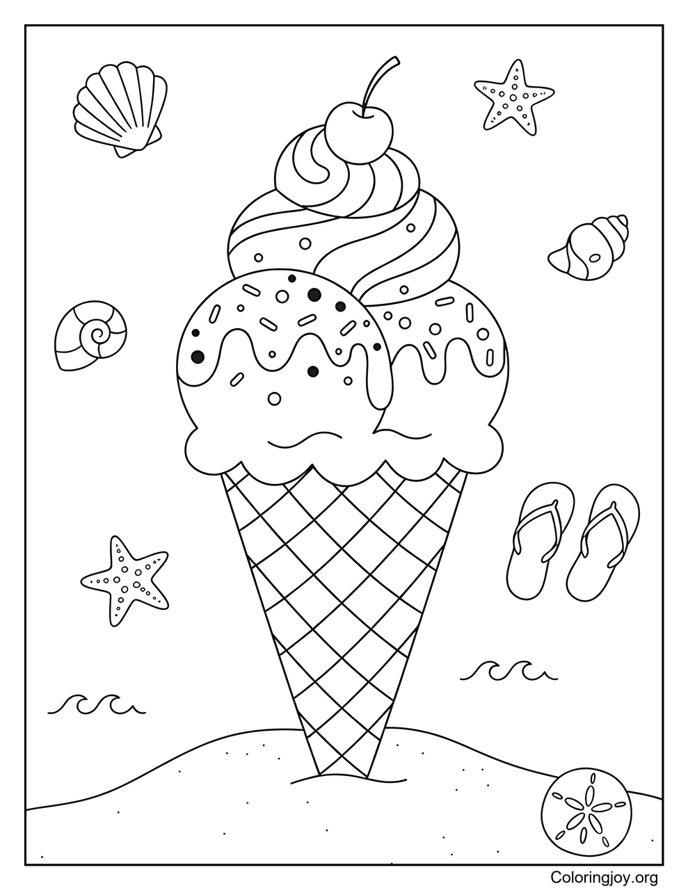 Un cono de helado en la playa